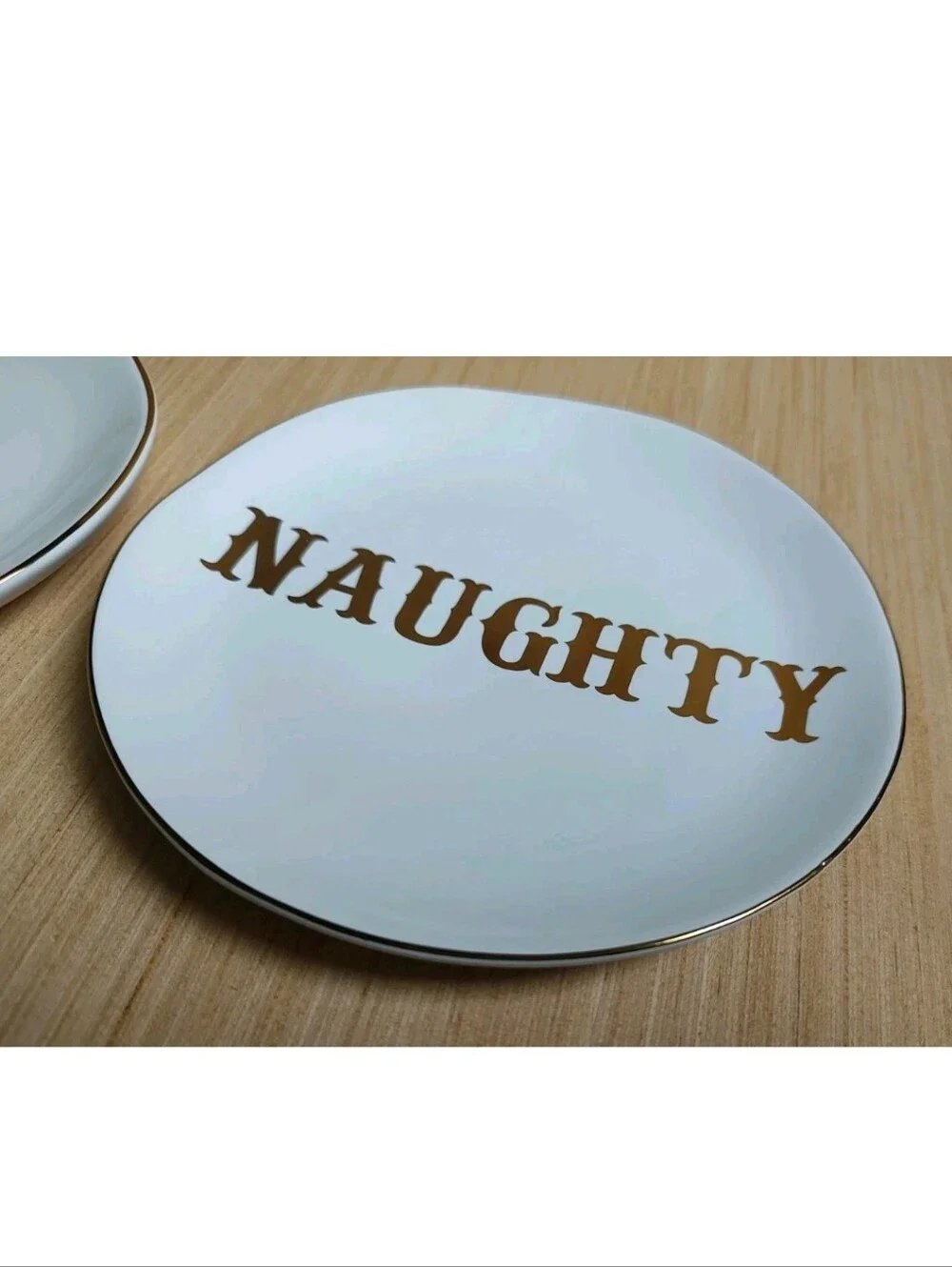 Pottery Barn Naughty & Nice 2 Appetizer Plates The Emily & Meritt White Gold